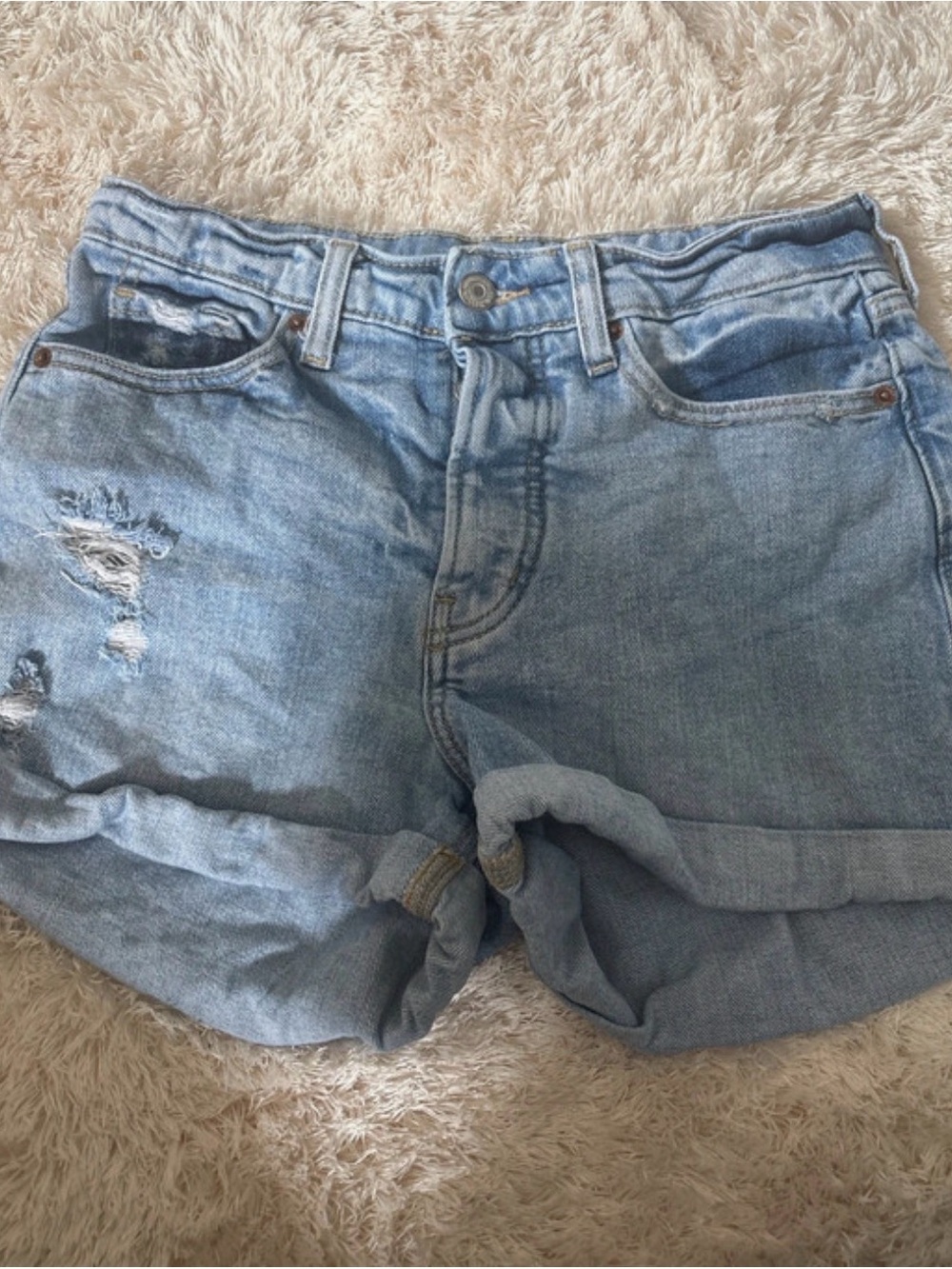 Old Navy Light Blue Distressed Rolled-Hem Denim Shorts